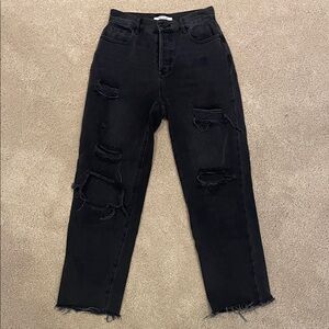 Pacsun black high rise straight leg jeans, distressed, size 25
